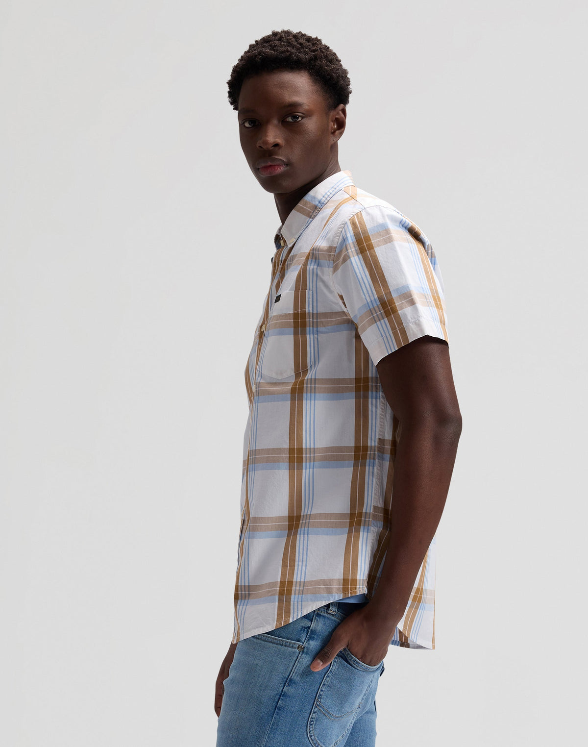 Lee Button Down Shortsleeve in Safari Halogen Plaid