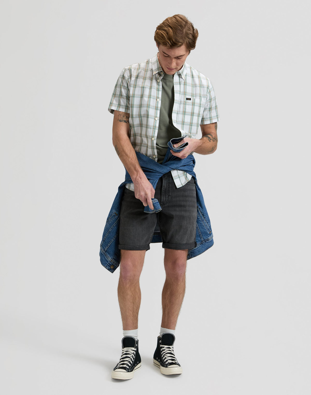 Lee Button Down Shortsleeve in Desert Sage Safari Plaid