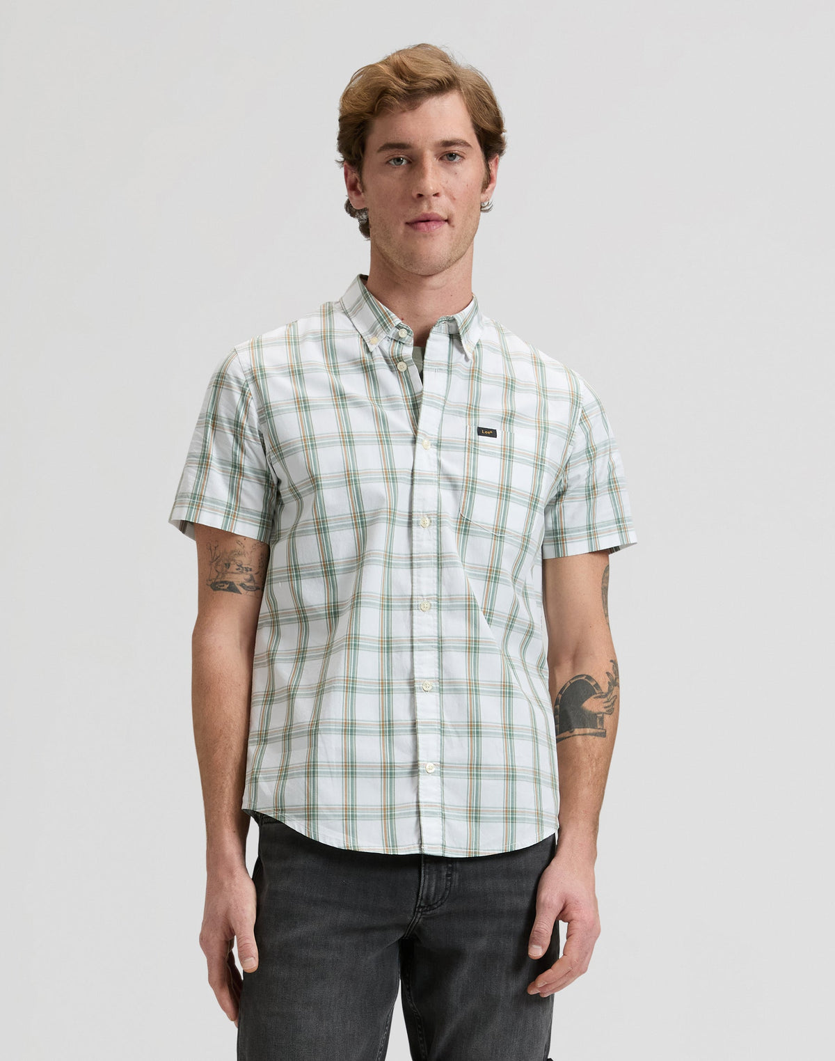 Lee Button Down Shortsleeve in Desert Sage Safari Plaid