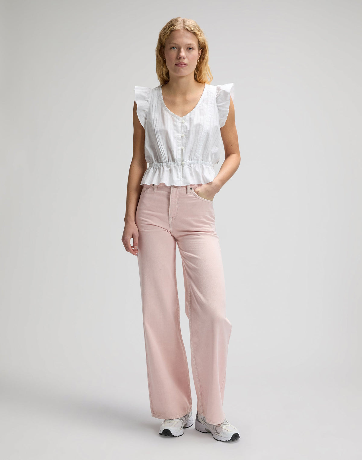 Ruffle Sleeve Shirt in Bright White