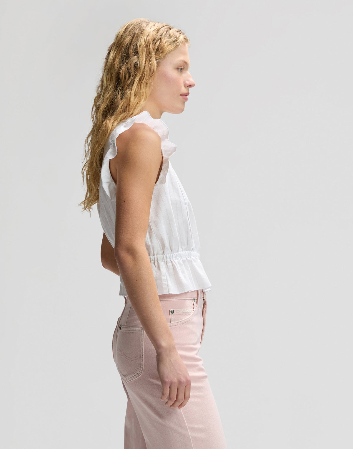 Ruffle Sleeve Shirt in Bright White