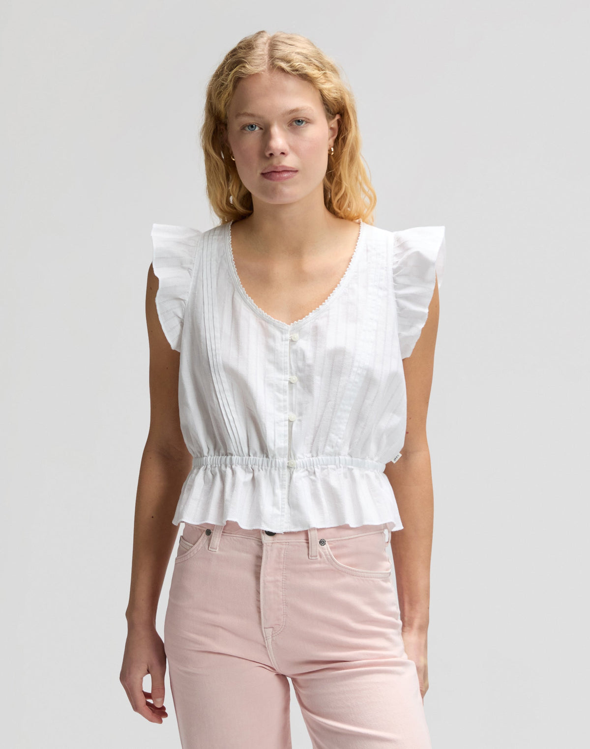 Ruffle Sleeve Shirt in Bright White