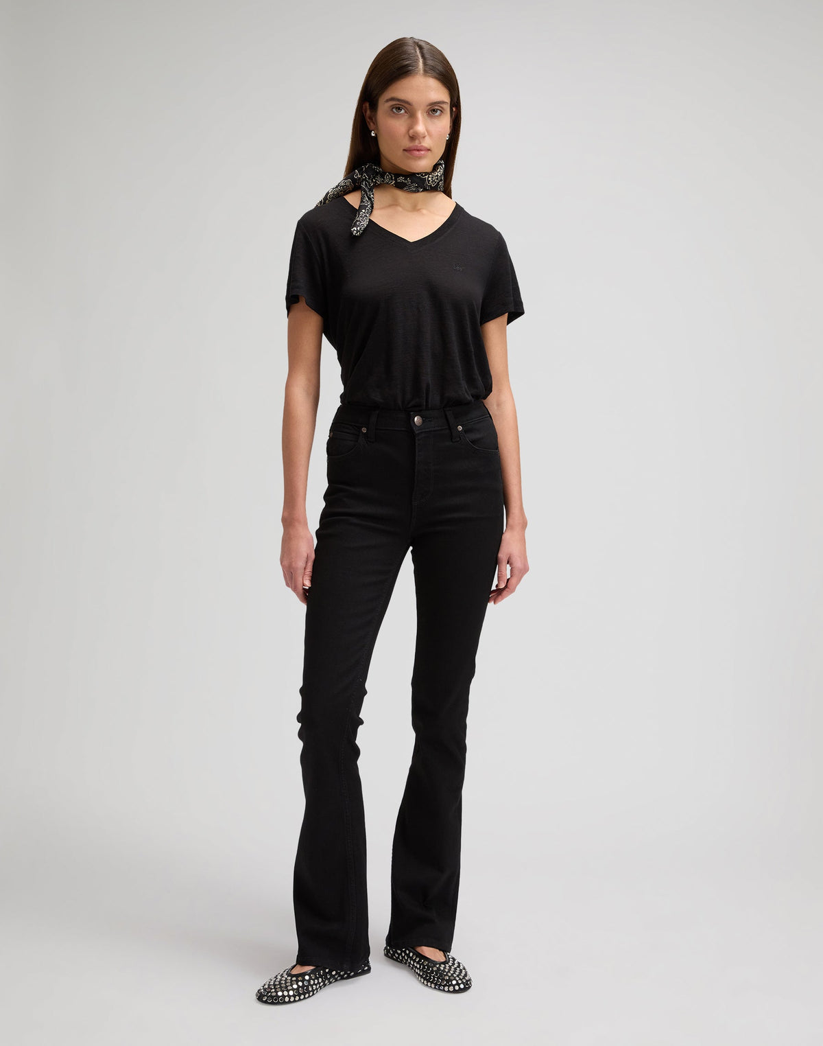 V Neck Tee in Black