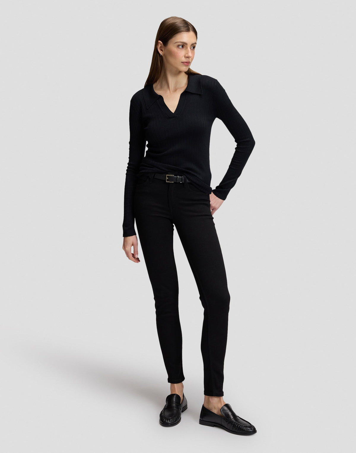Langarmpolo in Black