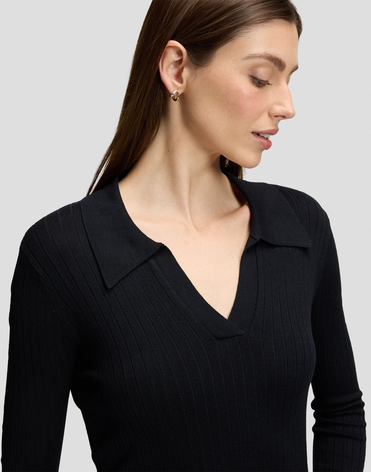 Langarmpolo in Black