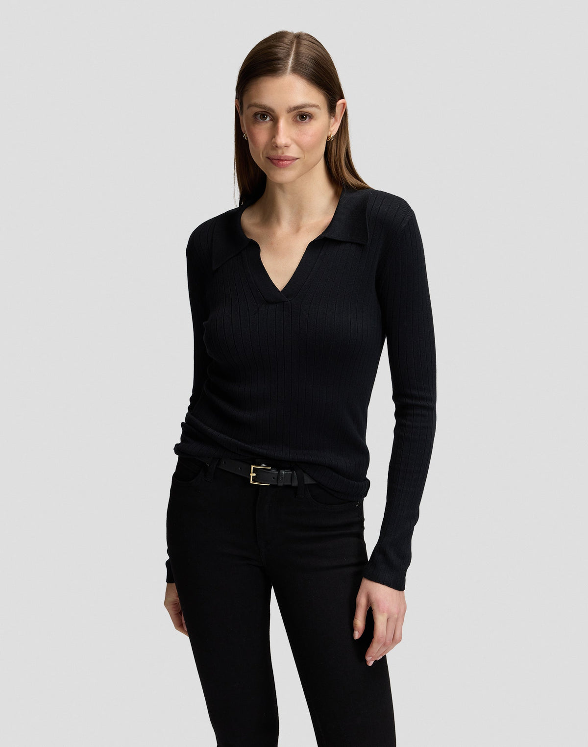 Langarmpolo in Black
