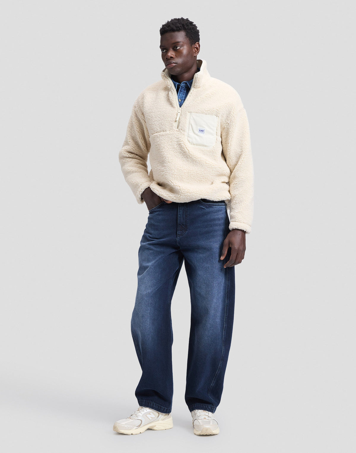 Pullover Workwear Half Zip in Warm Ecru