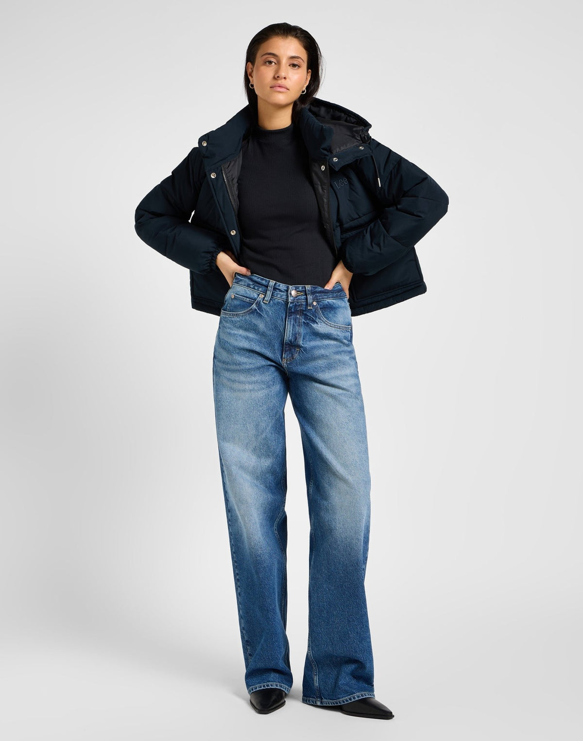 Hooded Short Puffer in Unionall Black - LEE Schweiz