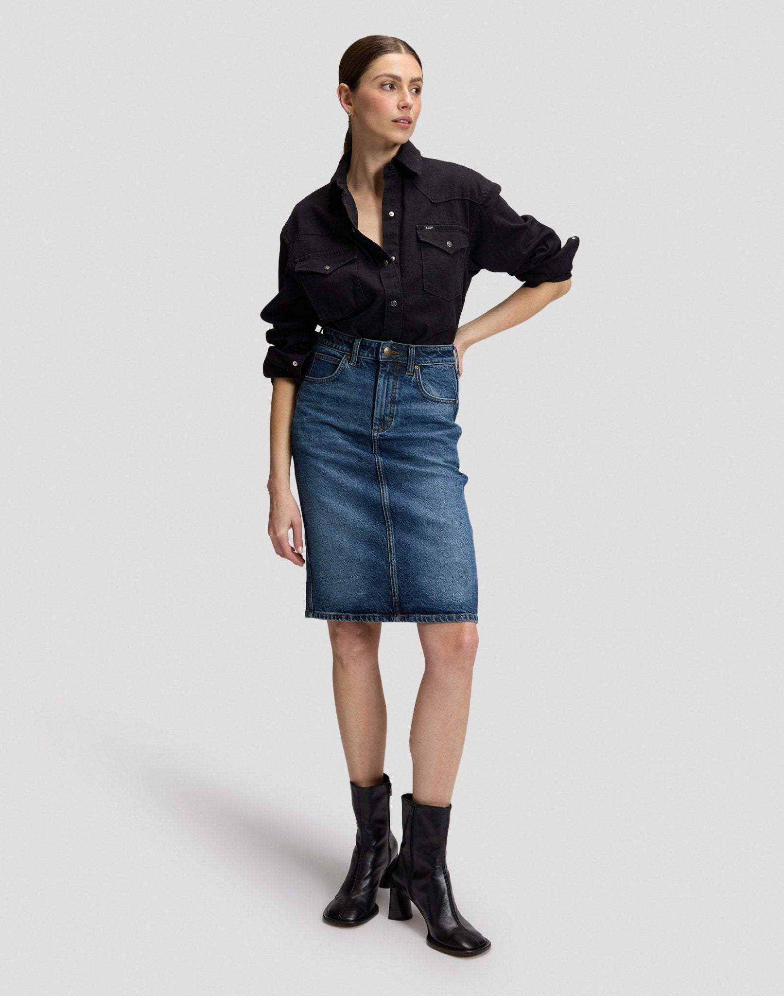 Jeansrock Midi in Flash Blue - LEE Schweiz