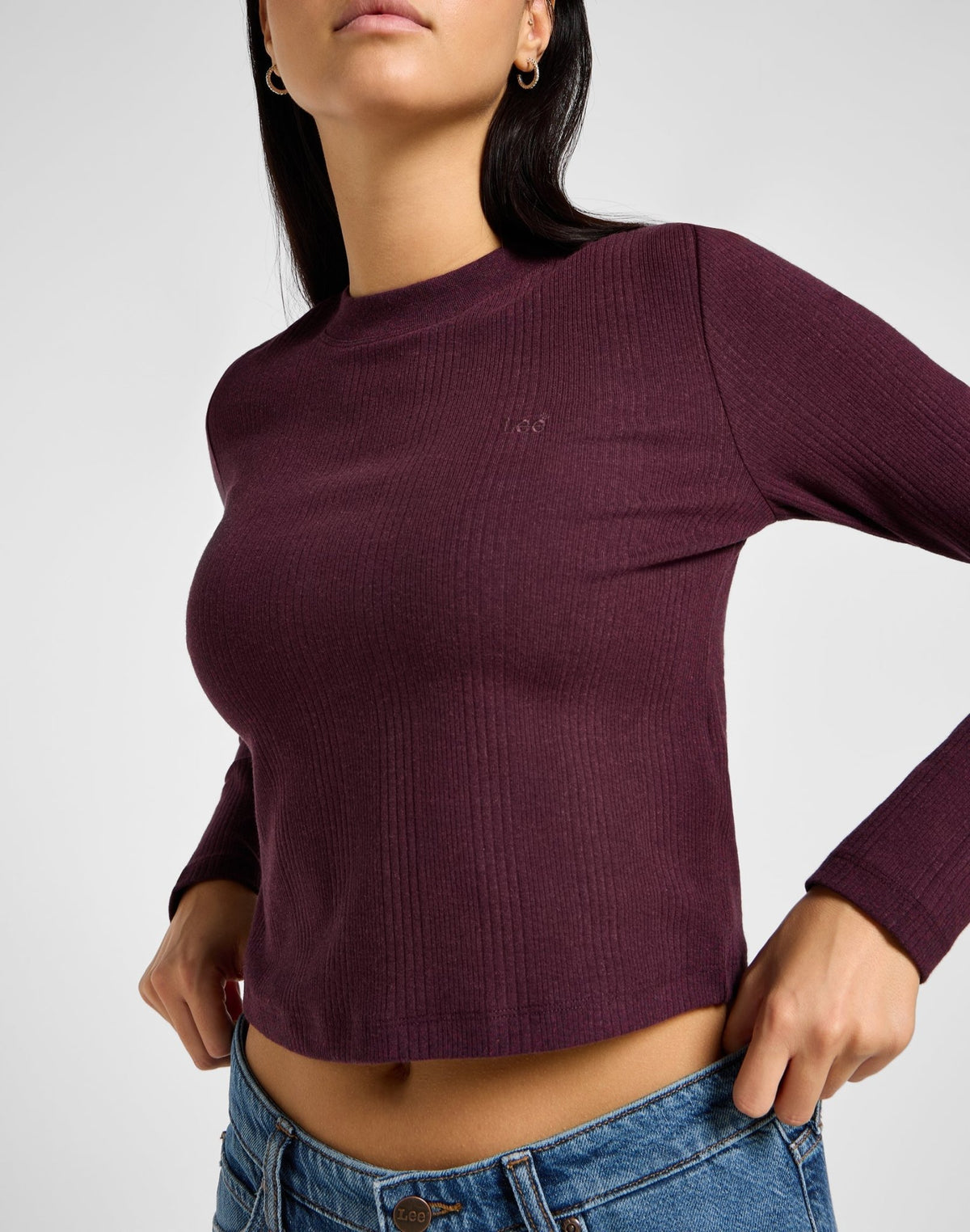 Longsleeves Cropped Rib Tee in Velvet Beet - LEE Schweiz