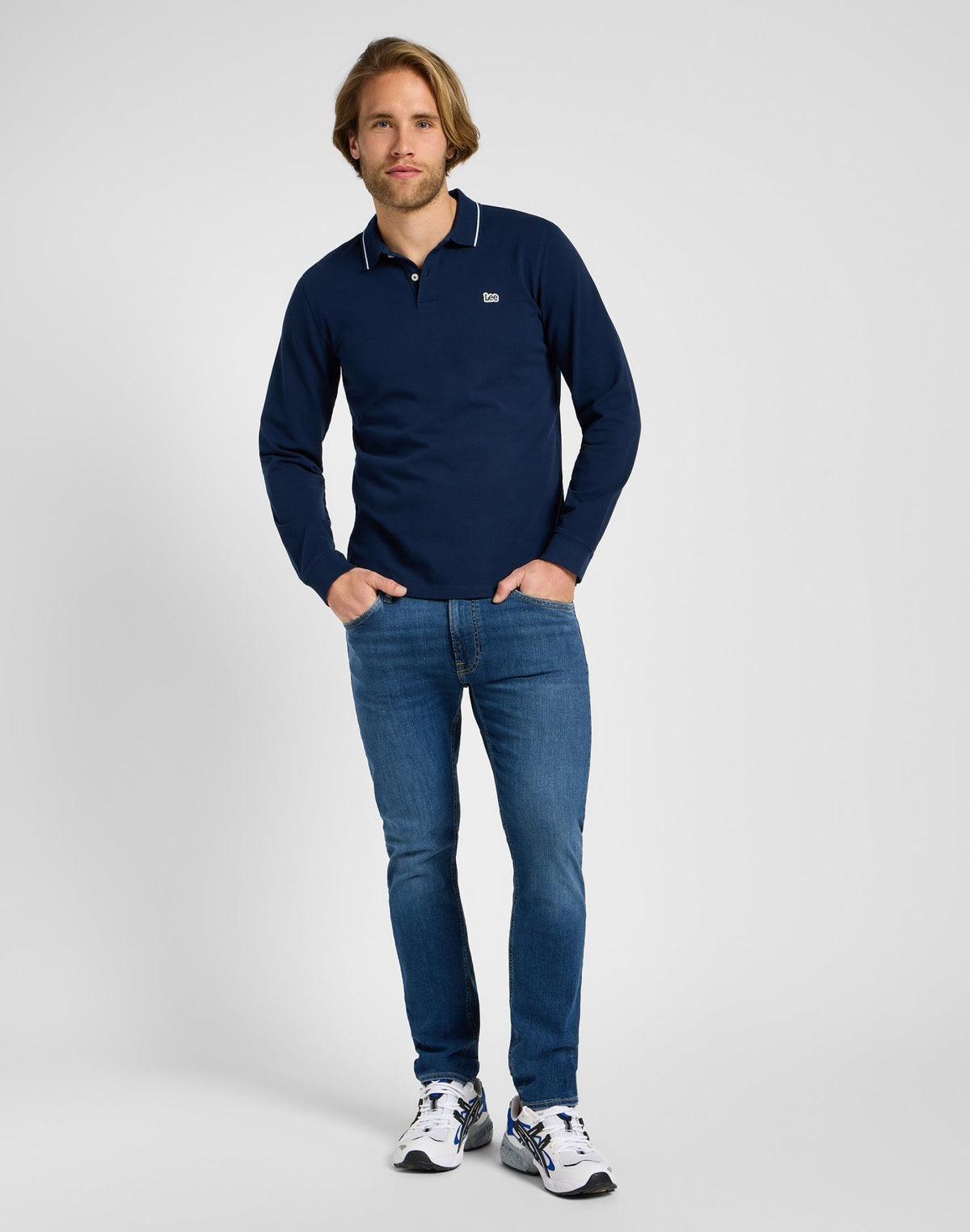 Longsleeves Pique Polo in Mood Indigo - LEE Schweiz