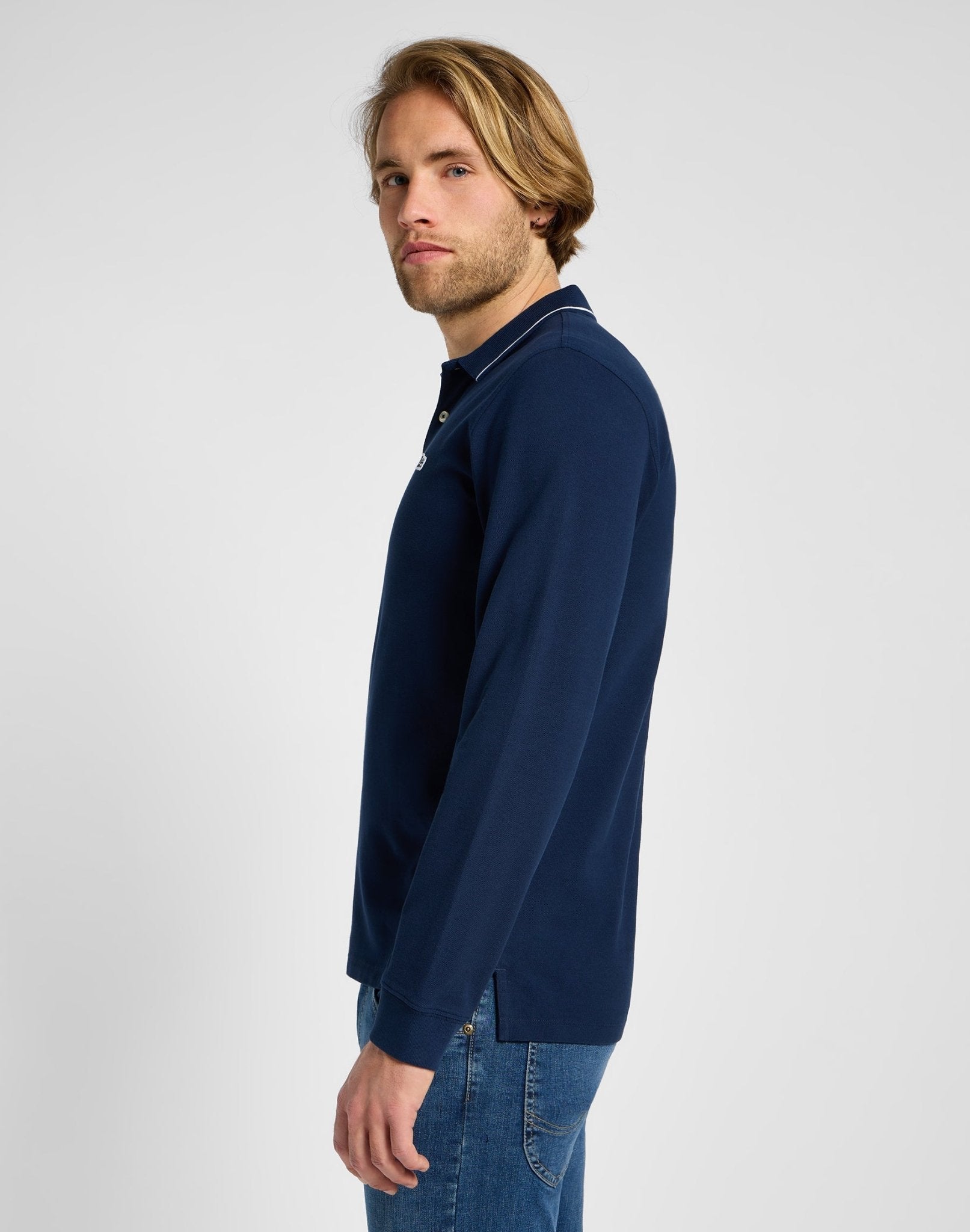 Longsleeves Pique Polo in Mood Indigo