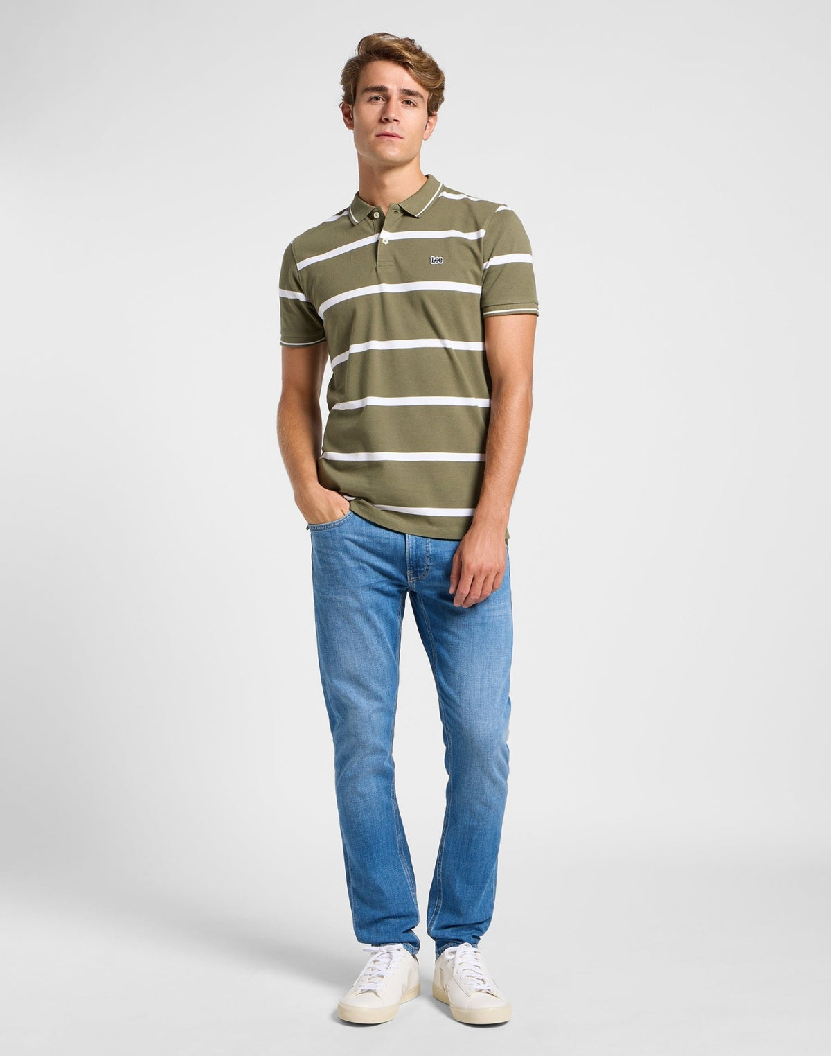 Pique Polo in Mercantile Green Stripe - LEE Schweiz