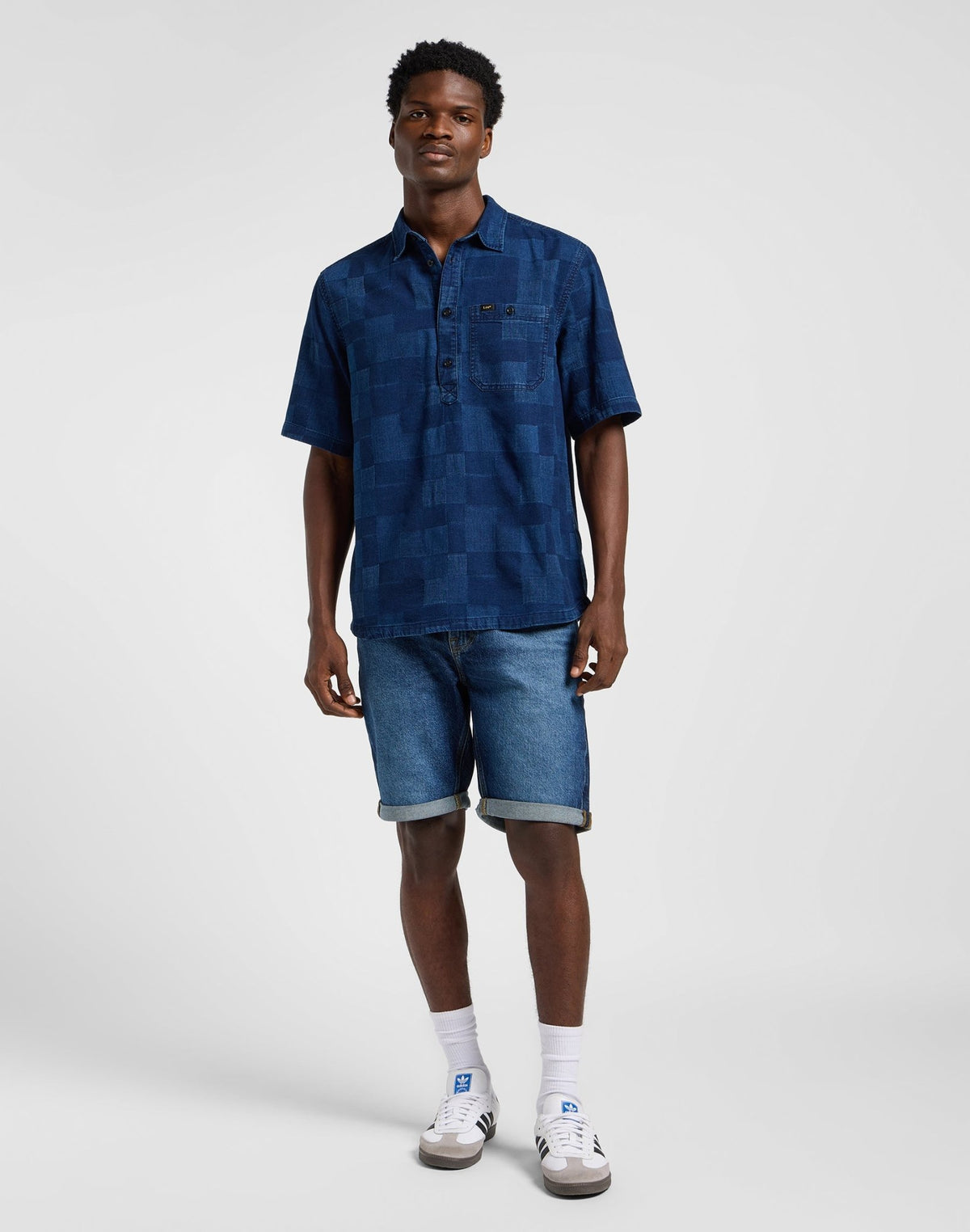 Popover Shirt Ss in Indigo Patchwork Dobby - LEE Schweiz