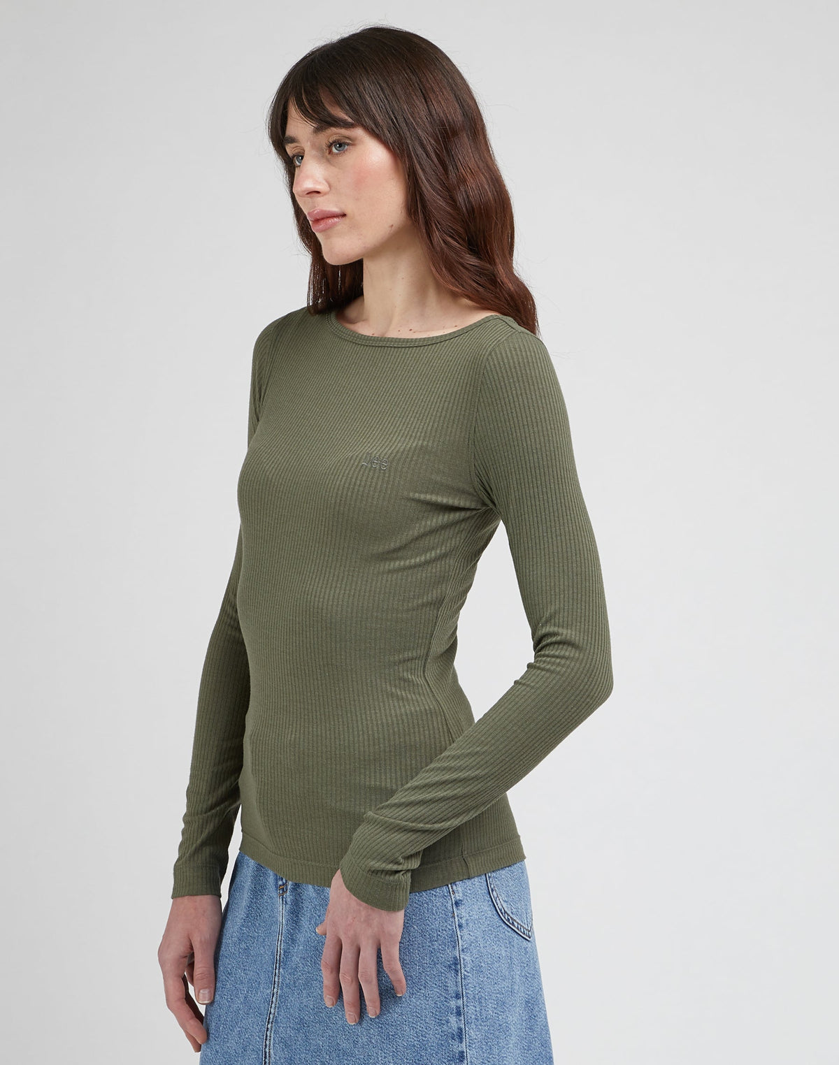 LS Boat Neck Tee in Olive Grove