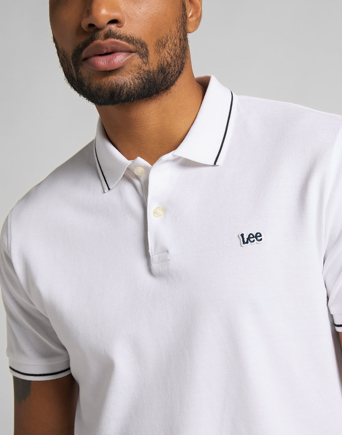 Polos - Pique Polo in Bright White - LEE Switzerland