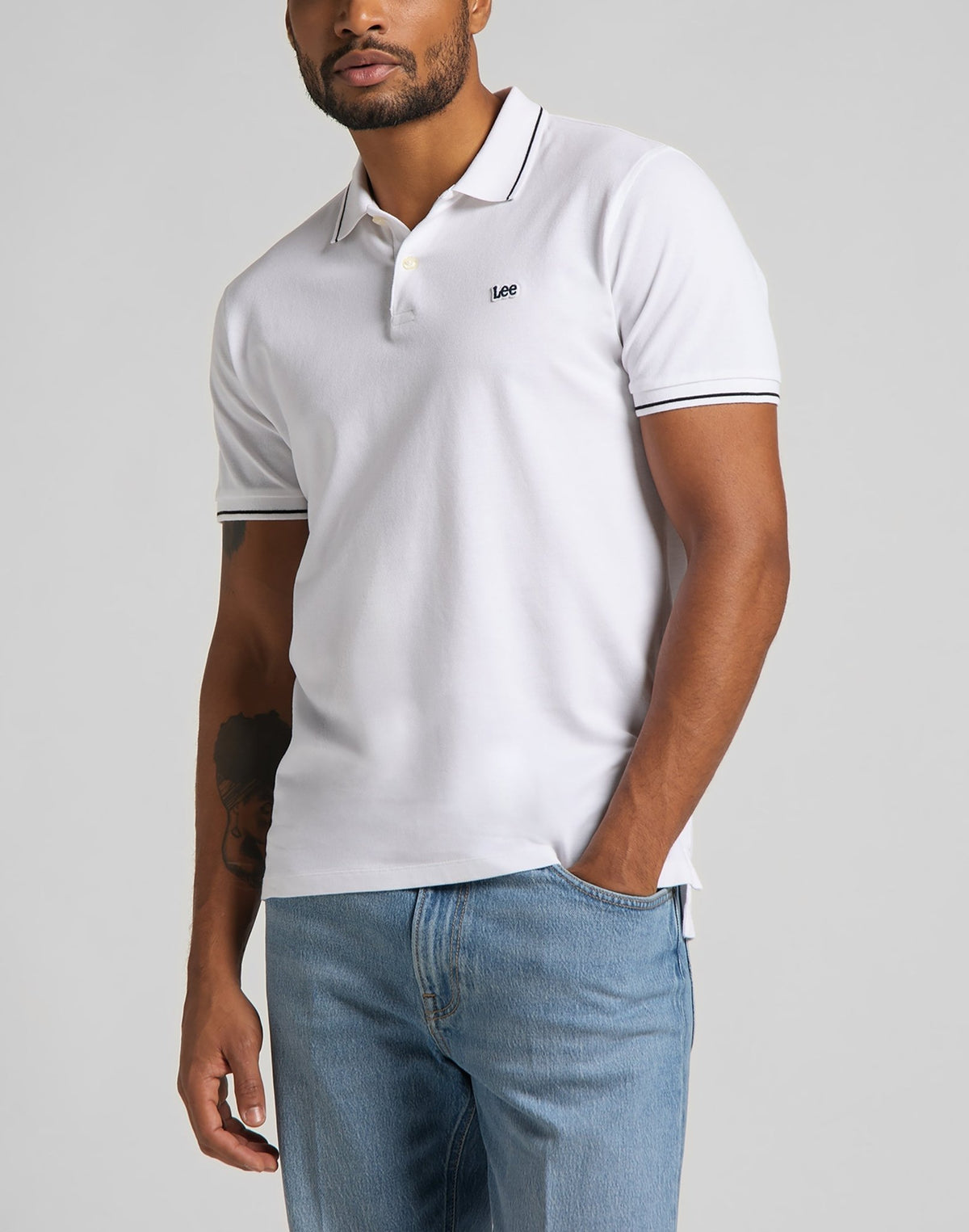 Polos - Pique Polo in Bright White - LEE Switzerland